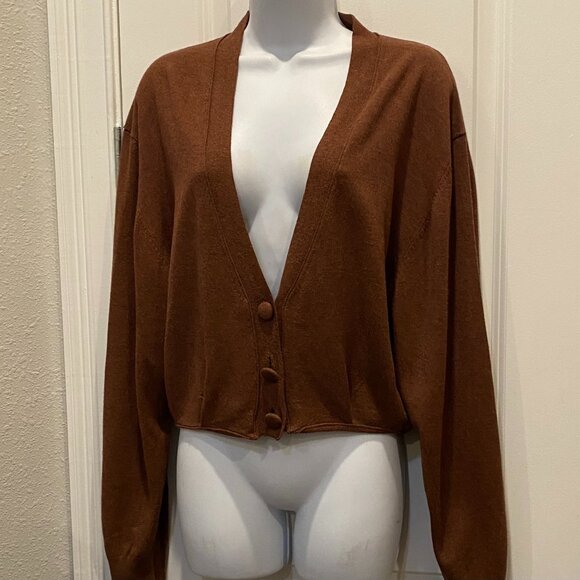 C A ATELIER BROWN V NECK CARDIGAN NWT ORIG $59 - Picture 1 of 2